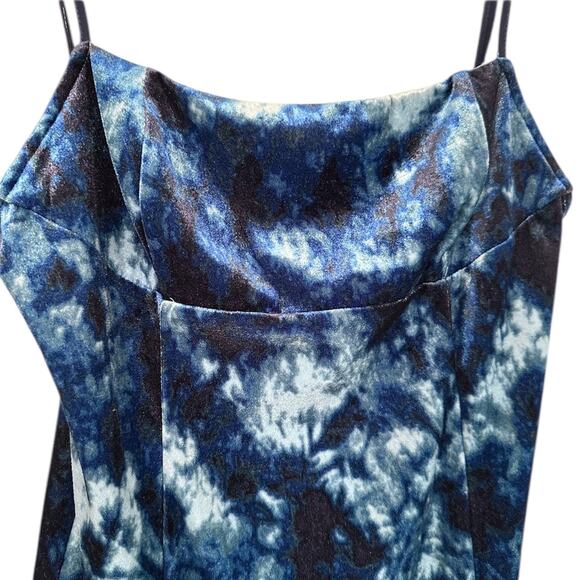 URBAN OUTFITTERS Dawn Blue Tie Dye Velvet Mini Slip Dress – Medium - Picture 6 of 12